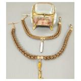 3 Victorian jewelry items: 2 hair watch chains
