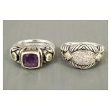 2 sterling & gold designer style rings set with