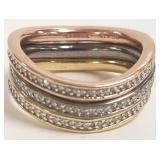 Sterling silver 3-piece ring set with diamonds-