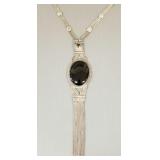 .900 silver necklace s/w onyx- 22" long