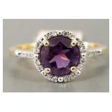 10k gold ring s/w tiny diamonds & round amethyst-