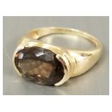 14K gold ring s/w smoky quartz- 6g; size 9 1/2