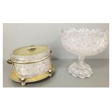 2 pcs antique glass incl biscuit jar & small punch