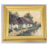 Antique Victorian oil on canvas- Irish cottages-