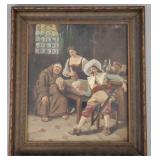 Antique Victorian oil on board- poker bar scene-