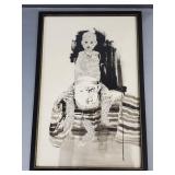 Large Carol Wells signed 1973 ink/wash artwork of