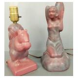 2 Van Briggle pottery lamps: squirrel & lady-