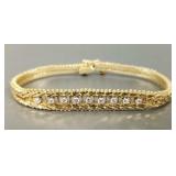14k gold Italy woven bracelet s/w 9 diamonds- 21g