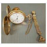 Elgin small hunters case pocket watch with fob