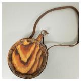 Early wooden canteen w/ leather strap-