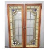 2 Vintage oak framed stained & leaded glass