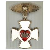 Enameled silver medal s/w diamond- 2 3/4"H