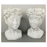 2 Neoclassical style resin head planters- 15"H