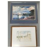 2 framed artworks: signed watercolor painting &
