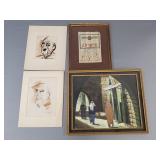 4 artworks: signed E Jaz oil painting on artist