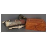 2 wood items: antique grain painted box w/