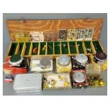 Group vintage fly fishing reels & flies, etc incl