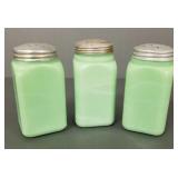 3 vintage jadeite shakers 4 1/2"H