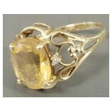 10K gold citrine ring w/ tiny accent stones(1