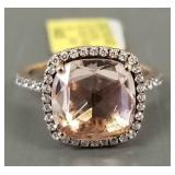 Sterling silver ring s/w morganite & clear stones-