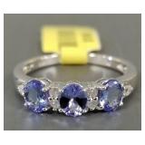 Sterling silver ring s/w tiny diamonds & tanzanite