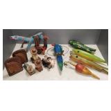 Group folk art style carved/ painted figures, etc