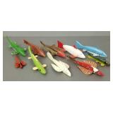 10 fish spearing decoys/ lures incl vintage,