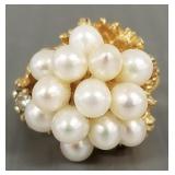 14k gold ring s/w diamonds & pearl- 8.0g, size 7