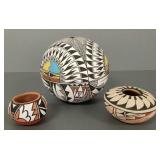 3 Southwest decorated pottery vases- artist signed