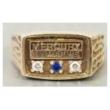 10K gold ring s/w 2 diamonds & blue stone