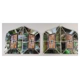 2 jeweled leaded slag glass window panels- 20" x