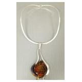 Artisan sterling silver & amber pendant choker