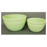2 vintage jadeite ribbed mixing bowls- 9 1/2"D &