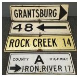 4 early wooden Wisc. road signs incl