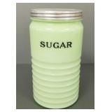Vintage jadeite glass sugar canister- 7 3/4"H