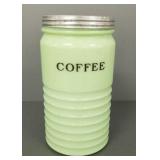 Vintage jadeite glass coffee canister- 7 3/4"H