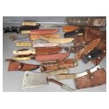 13 asst vintage, etc knives incl cleavers &