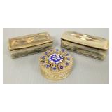 3 antique hinged boxes incl. 2 inlaid horn snuff