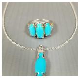 2 sterling silver pieces: ring & necklace s/w