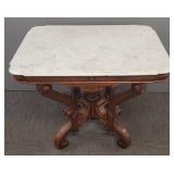 Antique Victorian walnut marble top parlor table-