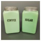 2 Vintage jadeite glass canisters- coffee & sugar-