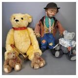 Gp bears & dolls incl 24" Steiff bear, vintage