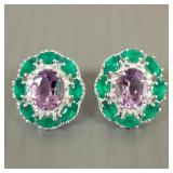 Sterling silver earrings set with amethyst,