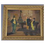 F.W. Bock signed oil painting on canvas- pool hall