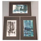 3 mid-century boat paintings- 2 signed & dated 
