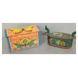 2 Scandinavian hand painted items: small trunk &