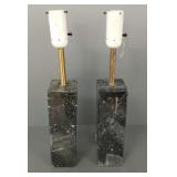 2 heavy mod stone table lamps (1 base chip; 1 w/