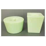 2 vintage Jadeite covered canisters- 5"H taller