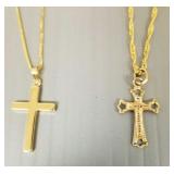 Two- 14K gold cross pendants on 14K chains-