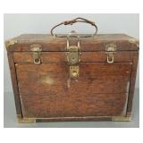 Early oak spoon carved machinist chest w/ leather